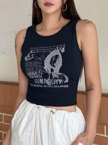DAZY Khẩu hiệu & Hình ảnh Crop Tank Top - Màu xanh hải quân - Xem 1
