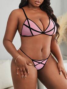 Classic Sexy Plus Contrast Binding Lingerie Set - Multicolor - View 5