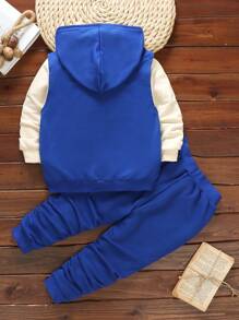 SHEIN Explorewe 男小童小熊刺繡補丁貼連帽夾克和運動褲&T恤 - 藍色 - 查看 2