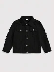 SHEIN Kleiner Junge Denim Jacke mit Riss, Pattentasche,