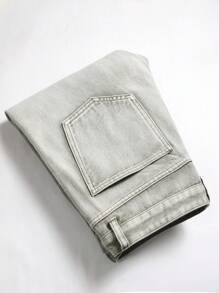 Men's Fashionable Distressed Patchwork Color Denim Jeans - Green - View 3