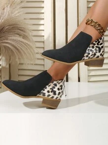 Women Leopard Pattern Ankle Boots - Black - View 2