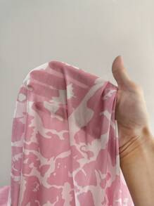 Conjunto de pijama con estampado de vaca con encaje en contraste con lazo delantero - Multicolor - Ver 6