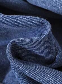 女大童小熊刺繡雙口袋牛仔襯衫不帶T恤 - 深色水洗藍 - 查看 5