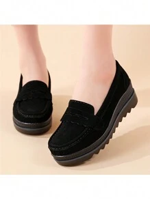 Women's Suede Thick Sole Increased Height Casual Loafers, Fashionable
