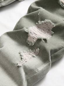 Men's Fashionable Distressed Patchwork Color Denim Jeans - Green - View 8