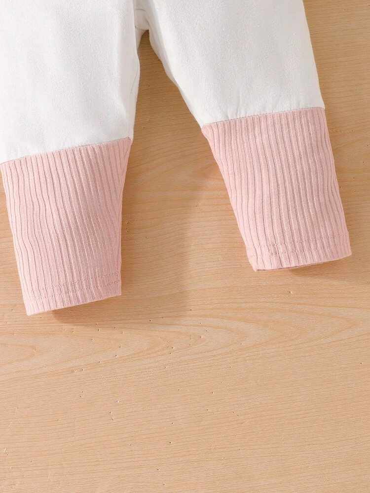Baby Girl 3pcs Colorblock Ribbed Knit Pants