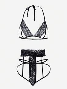 Classic Sexy Set de lencería con encaje floral con liga