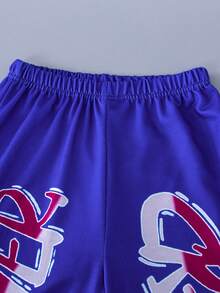 Tween Boy Letter Graphic Hoodie & Sweatpants - Blue - View 8