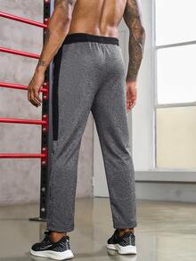 Manfinity Sport Corelite Men Letter Graphic Drawstring Waist Contrast Panel Sports Pants - Dark Grey - View 2