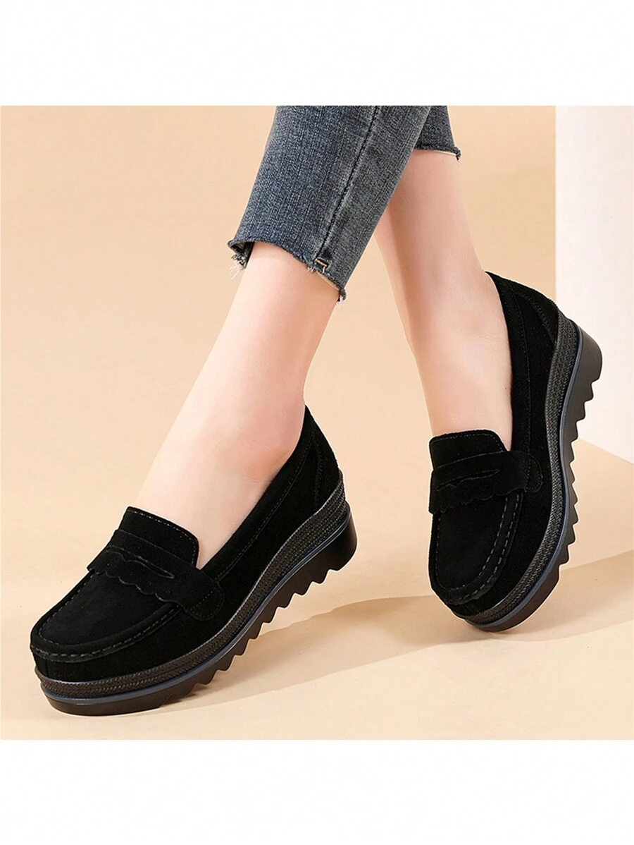 Women's Suede Thick Sole Increased Height Casual Loafers, Fashionable
