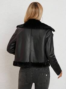 RELISH NOLESS 女士秋冬拉链仿皮草外套，黑色人造皮草大衣 - 黑色 - 查看 2