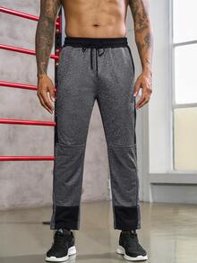 Manfinity Sport Corelite Men Letter Graphic Drawstring Waist Contrast Panel Sports Pants - Dark Grey - View 7