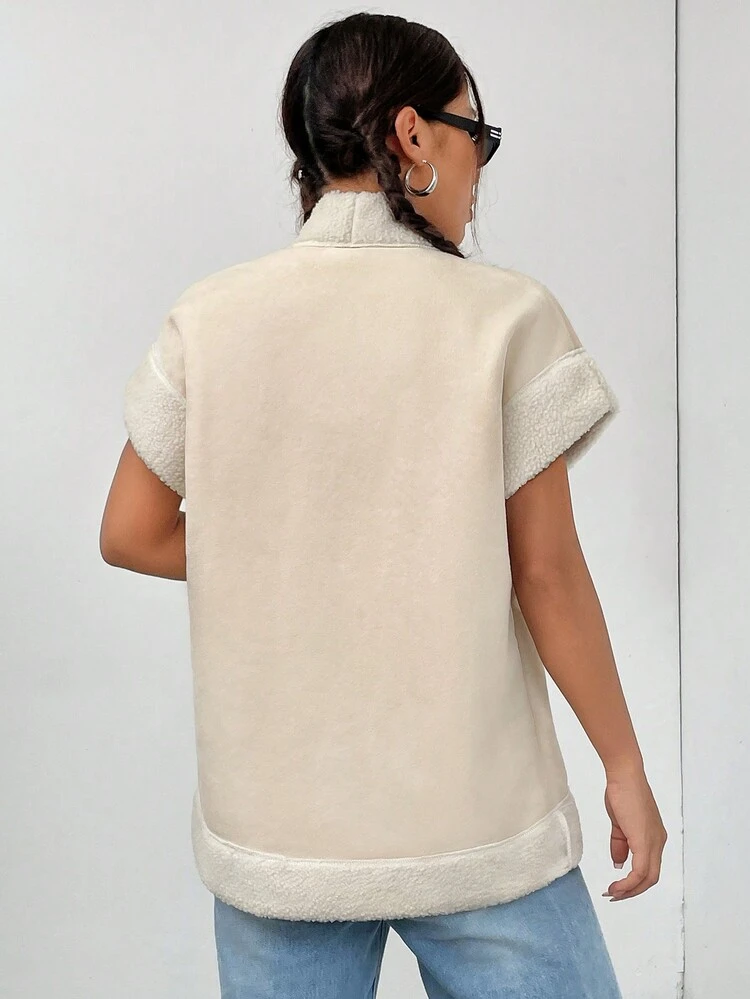 Contrast Fuzzy Trim Open Front Coat