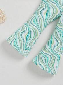 SHEIN Baby Girls' Casual Water Ripple & Tie-Dye Pattern Set - Green - View 4