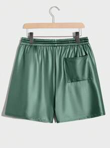 GENTILAND Men Solid Drawstring Waist Shorts - Green - View 2