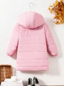 SHEIN Abrigo acolchado con capucha con cierre para niña preadolescente, con guantes - Rosa - Ver 2