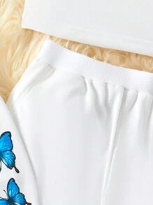 SHEIN Explorewe 青少年女孩蝴蝶圖案吊帶上衣和運動褲和拉鍊開襟連帽衫 - 白色 - 查看 4