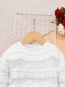 SHEIN Girls Baby Ruffle Trim Sweatshirt - White - View 4