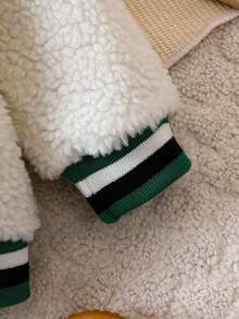 男嬰字母刺繡條紋飾邊絨毛飛行員夾克不帶T恤 - 綠色 - 查看 5