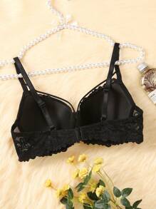 Lencería De Sostén Con Aro De Encaje Floral - Negro - Ver 2