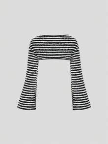 SHEIN Unity Striped Super Crop Top Without Cami Top - Black and White - View 2