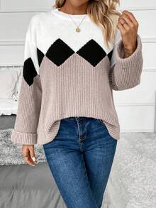 EMERY ROSE 撞色落肩袖套頭毛衣 - 彩色 - 查看 6