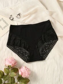 SHEIN Talla grande Bragas con encaje floral - Negro - Ver 1