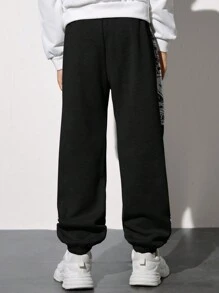 SHEIN Tween Boy Letter Graphic Contrast Side Seam Drawstring Waist Sweatpants