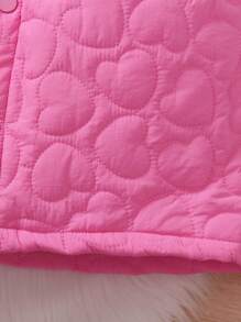 SHEIN Young Girl Heart Quilted Peter Pan Collar Button Front Padded Coat - Hot Pink - View 3