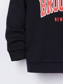 SHEIN 男童字母图案卫衣 - 黑色 - 查看 3