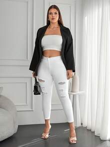 Cottnline Rách Gầy Quần skinny Quần jean - Màu xanh lam - Xem 4