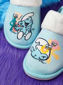 SHEIN X The Smurfs Cartoon Pattern Blue Indoor Slippers - Baby Blue - View 5