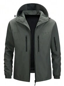 Manfinity Homme 男裝鬆身帶束帽拉鍊外套 - 綠色 - 查看 1