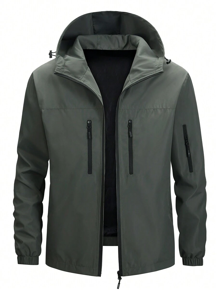 Manfinity Homme 男裝鬆身帶束帽拉鍊外套 - 綠色 - 查看 1