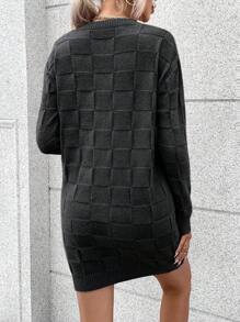 SHEIN Essnce Solid Drop Shoulder Sweater Dress Without Belt - Black - View 2