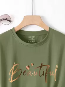 INAWLY Plus Letter Graphic Tee Graphic Tees Women Tops - Army Green - View 4