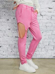 FeverCity Men Cut Out Ring Detail Pants - Pink - View 3