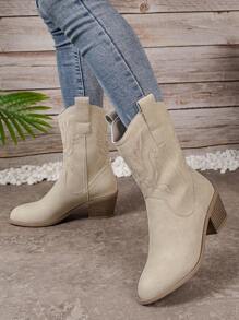 Fall/Winter 2025 Women's Vintage Fashionable Western Style Embroidered Cowboy Boots - Beige - View 4