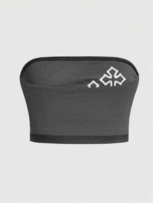 ROMWE Goth 交叉印花抹胸上衣 - 灰色 - 查看 2