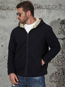 Manfinity Homme Men Plus Zip Up Hooded Teddy Lined Jacket - Black - View 5