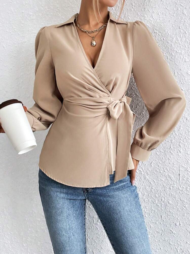 Solid Knot Side Wrap Blouse