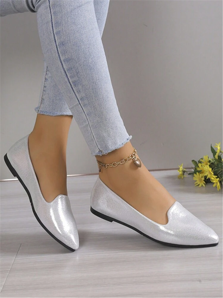 silver dress flats Bltiby Women's Sparkling Sequin Flat Shoes Pointed Toe Rhinestone Ballet Wedding Flats Silver 43, Size: 9.5