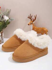 2024新款低帮雪地冬鞋，秋冬季保暖女士鞋，乐福鞋款式套脚雪地靴，毛绒雪地靴 - 駝色 - 查看 8