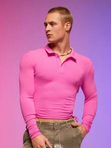 FeverCity Men Drawstring Side Polo Shirt - Hot Pink - View 5