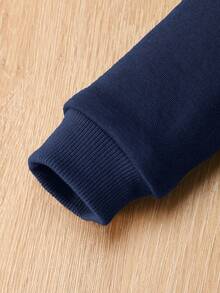 SHEIN 男嬰字母補丁細節衛衣和衛褲 - 寶藍色 - 查看 5