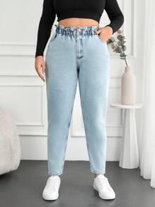EURMUSE Plus Paperbag Waist Mom Fit Jeans