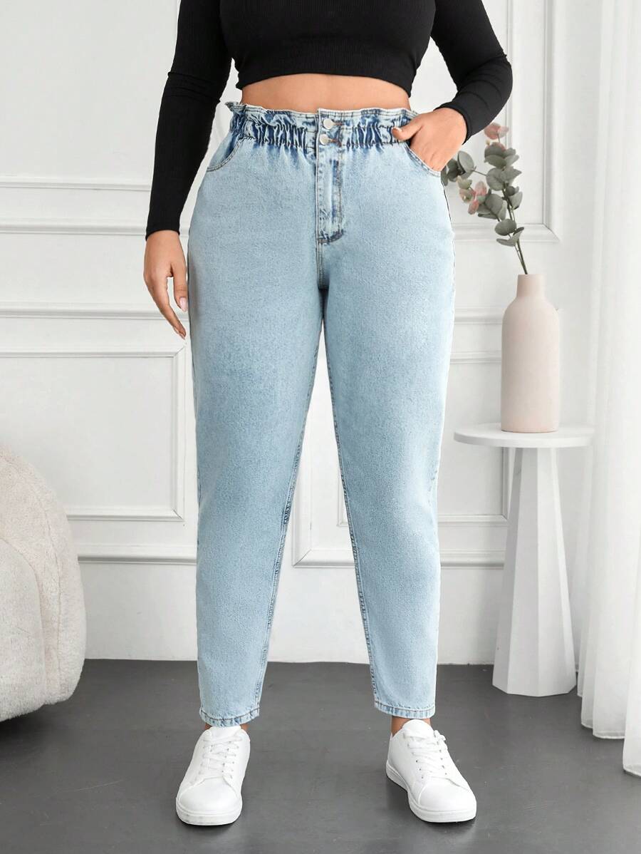 EURMUSE Plus Paperbag Waist Mom Fit Jeans