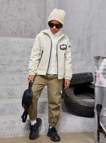 Tween Boy Letter Graphic Zip Up Hooded Padded Coat