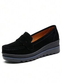 Women's Suede Thick Sole Increased Height Casual Loafers, Fashionable
